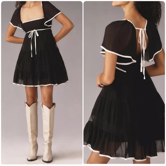 Anthropologie Dresses & Skirts - Anthropologie Maeve Bow Babydoll Flutter Sleeve Mini Dress Size XS